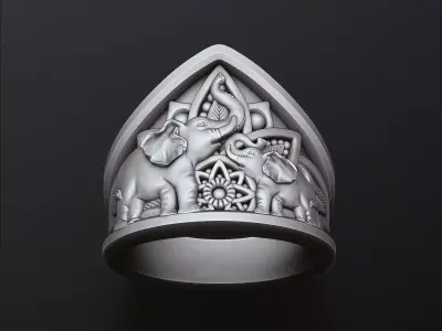 Elephant Mandala Ring 3D print model