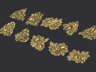 Bouquet of roses bas relief set 3D print model