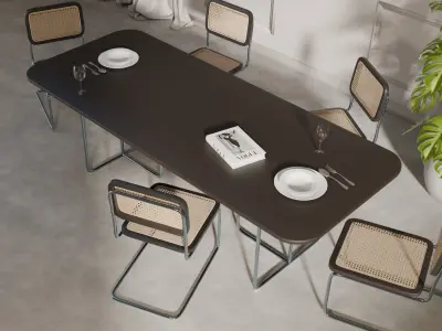 Wood Dining Table - Metal Table PBR Ready Low-poly 3D model