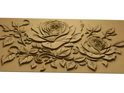 modern rose panel wall decor set relief stl mural CNC 302 3D model