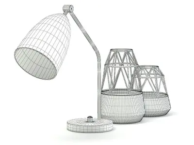 Golden Lamp and Decoration Vases 3D model