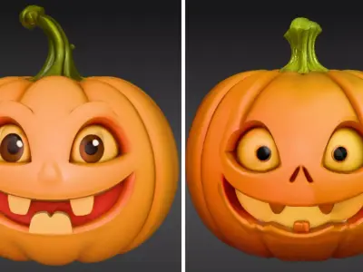 Cartoon Jack-O-Lantern 3D Model Halloween Two Model Pack 3D model