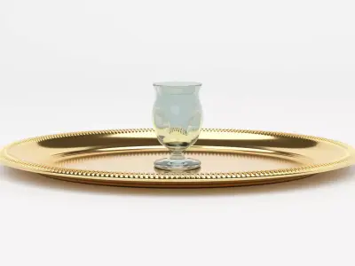 Golden Plate Tray With Glass 3D Model 3D model