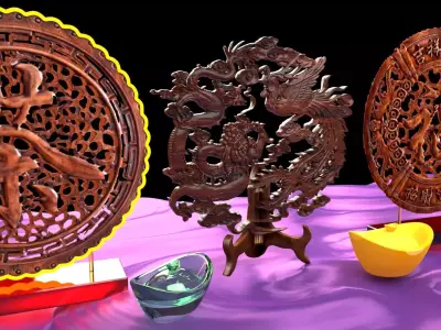 Chinese fu and dragon carving pattern  3D model