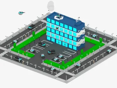 Cartoon Police Station Package 3D model