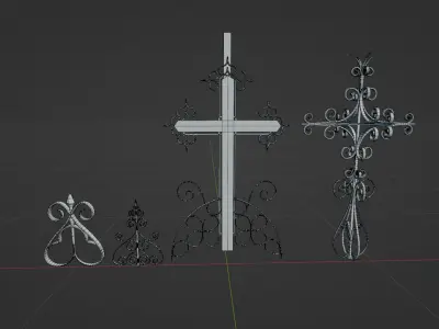 Gothic Ornaments - Crosses and Fence Tops Low-poly 3D model