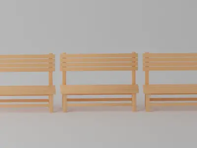 Cartoon Wooden Bench Park Low-poly 3D model