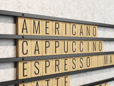 Wooden Letter Board coffee and bakery menu Low-poly 3D model