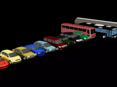 Car Pack Includes Bus and Truck  Game Ready Low-poly 3D model