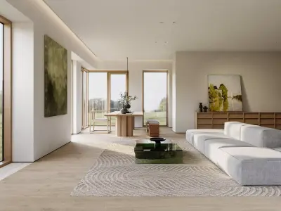 Natural living room and dining room interior 3D model