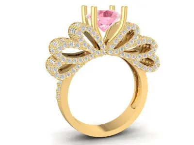 Crown Style Pink Gemstone Diamond Ring for Women 1560 3D print model