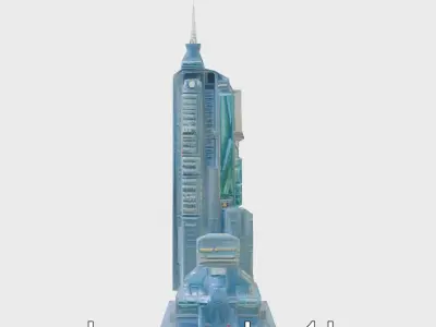 Cyberpunk Skyscraper Night Neon Lights Low-poly 3D model