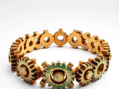 Aged Golden Gear Chain Ring Low-poly 3D model