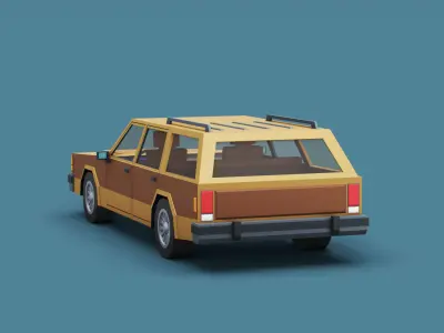 Stylized Cartoon Wagon Car 80s  Low-poly 3D model