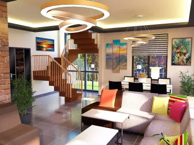 VILLA open living room with staircase 3D model