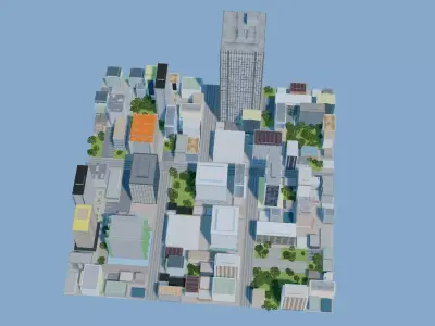 City Downtown Skyscraper Street 10 - DAY Low-poly 3D model