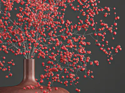 Decorative bouquet of branches with red berries in a vase 97 3D model