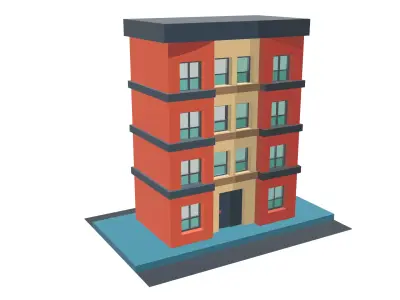 Cartoon Residential Building Low-poly 3D model