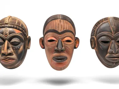 African masks Low-poly 3D model