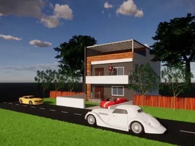 3D model house with car 3D model