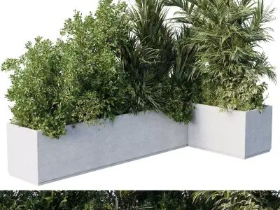 concrete box plants on stand - set outdoor plant 187 3D model