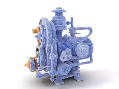 Steampunk Engine Model Pack with Detailed Gear System Low-poly 3D model