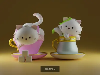 cats collection cat with cup and cake