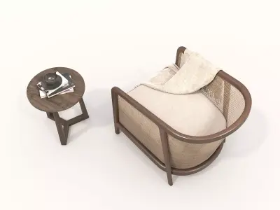 Wooden Table and Armchair set 2 3D model