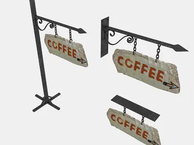 old stone cafe sign 02 Low-poly 3D model