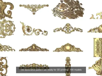 100 decorative pattern set ready for 3D printing 3D Model Pack