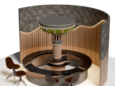 Modern Circular  Futuristic Seating Booth with Greenery Column 3D model