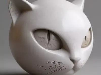 Marble Cat Head Glossy Sculpture Felline 3D Low-poly 3D model