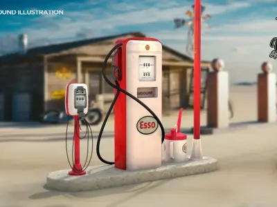 Building - Gas Pump Esso 50S 3D model