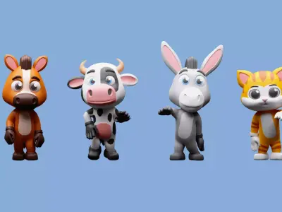 Cartoon character animals 3 01 Low-poly 3D model