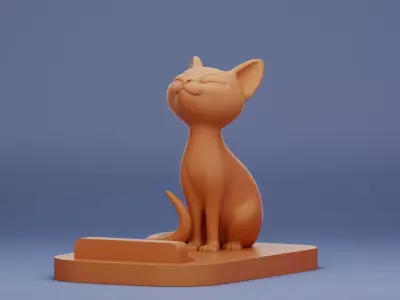 Cute Sitting Cat Phone Holder 3D Printable Stl Model 3D print model