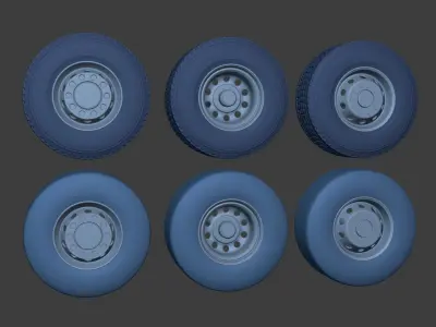 Heavy - Large  Truck Wheels -- High - Low Poly Version Low-poly 3D model