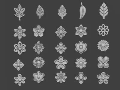 set of 40 Small Decorative floral 3D Models Jewelry  3D print model