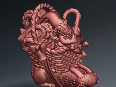 3D printed Funny Christmas elf with bunny and gifts 3D print model