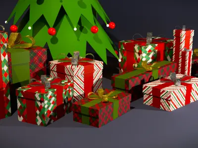 Pack of Christmas Presents with 15 Variations and A FREE Tree Low-poly 3D model