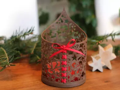 Filigree Christmas tealight holder with stars and lacing 3D print model