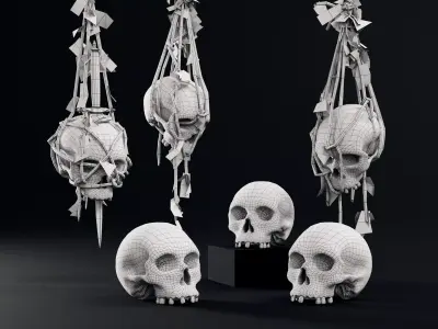 Skull and Hanging Skulls on Ropes Low-poly 3D model