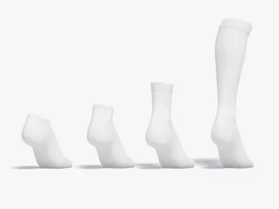White Single Socks on tiptoe different shapes - fabric sox  Low-poly 3D model