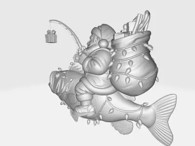 Santa Riding a Giant Bass Fish Whimsical Christmas Santa   3D print model
