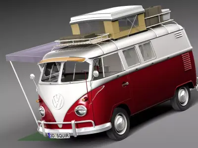 Volkswagen Camper Van Open Roof 1950  3D model