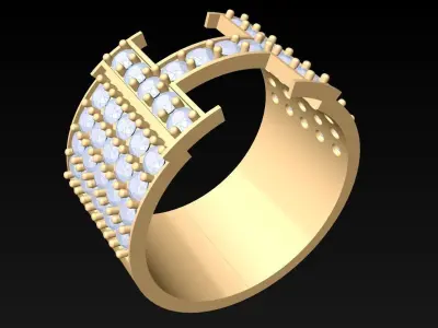 Letter H Ring - Diamond Ring - N3683 3D print model