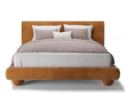 Caramel Vintage Velvet Bed 3D model