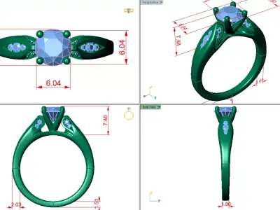 Round solitaire ring diamond on shank  3D print model