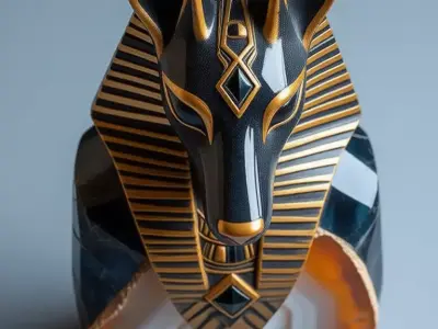 Luxury Anubis Sculpture Black Gold Egyptian God Agate Geode Low-poly 3D model