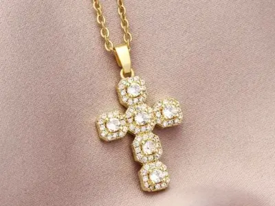 New Style pendant cross with stones diamond 3D print model 3D print model