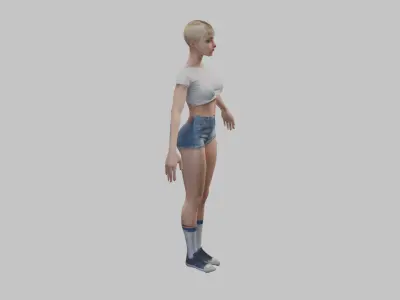Female character young tall Woman with short Low-poly 3D model